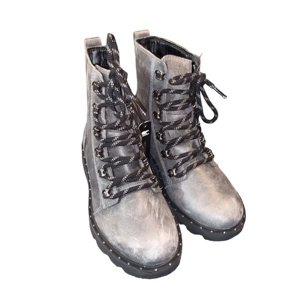 SOREL Women's Lennox Lace distressed gray combat Casual Boots 6 - Picture 8 of 9